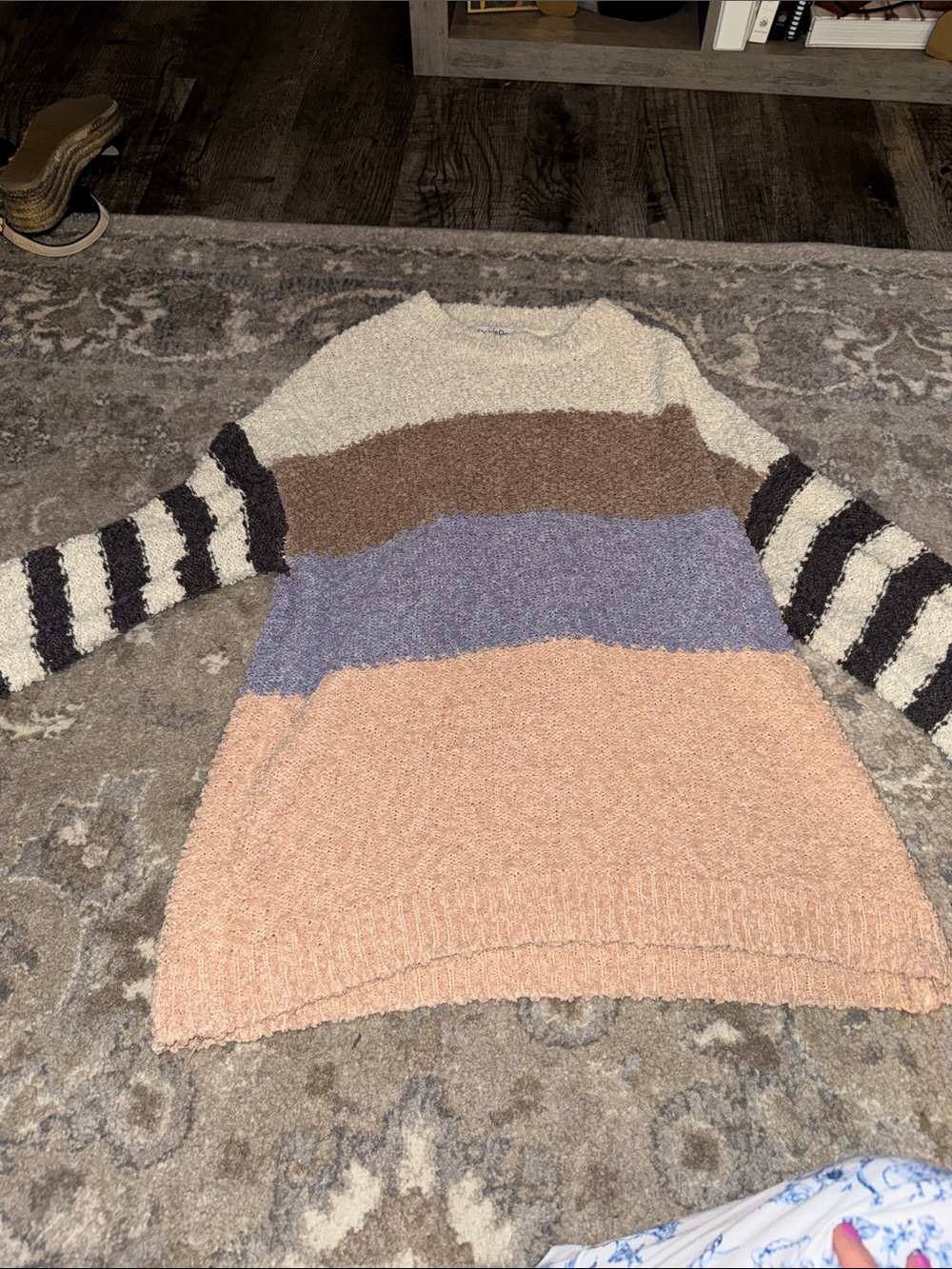 Cozy Colorblock Bouclé Sweater in Cream, Brown, Blue & Peach